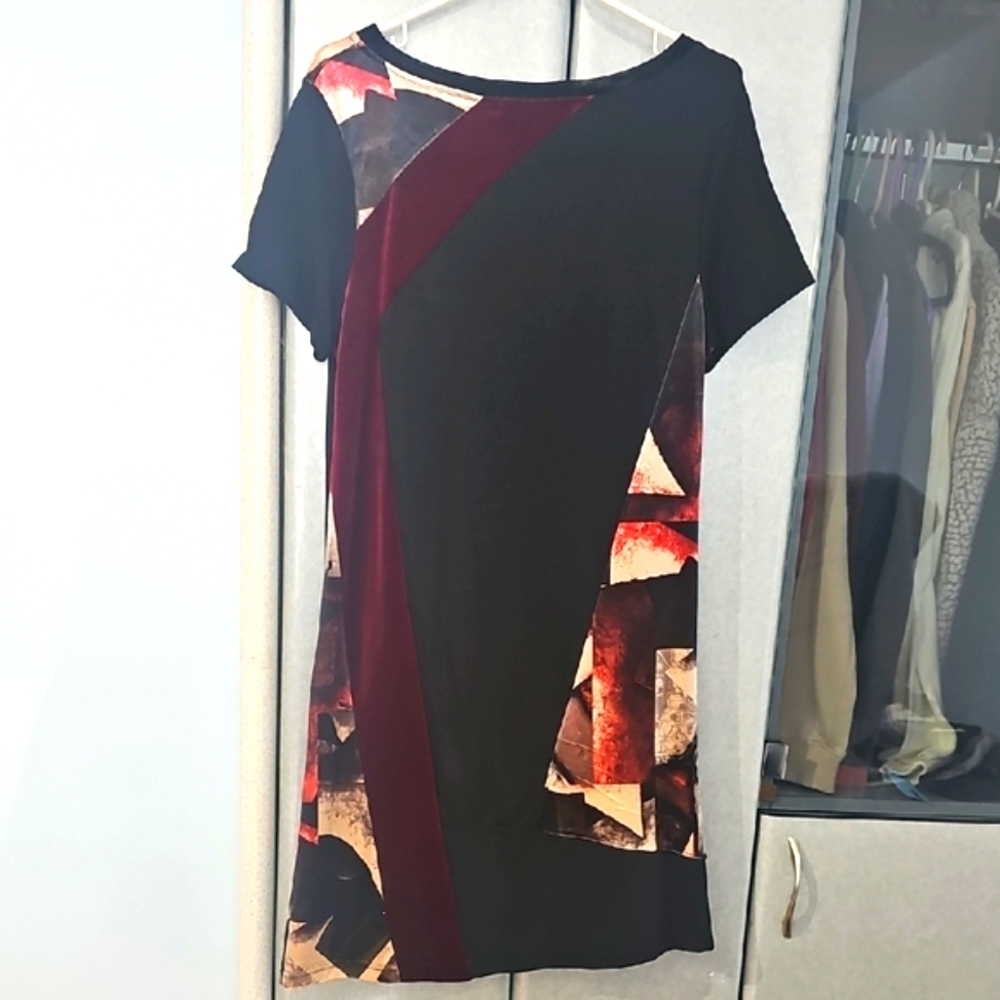 Abstract Print Velvet Short Sleeve Dress, Size L, C'Fait Pour Vous - Picture 4 of 6